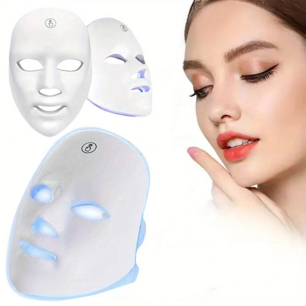 7-Color LED Light Therapy Face Mask rechargeable — front view white