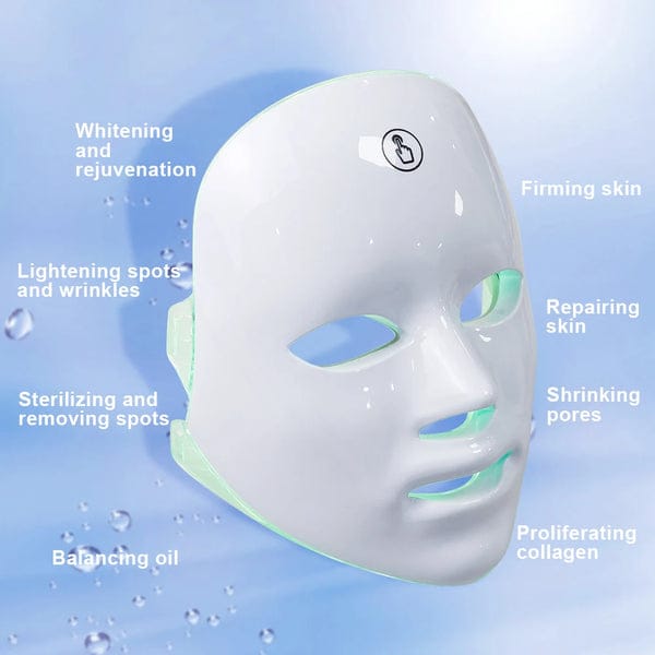 ORA rechargeable LED face mask worn on model — blue light mode